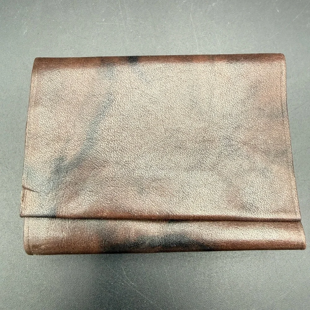Vintage Rolfs Cowhide Leather Key Case Brown Marbled 6 Hook Tri-fold Wallet